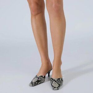 Maiyang Snakeskin Square Toe Slip on Mules Low Kitten Heel Backless Sandals